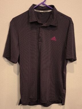 adidas Black Polo with Purple Striped Detail Medium Golf
